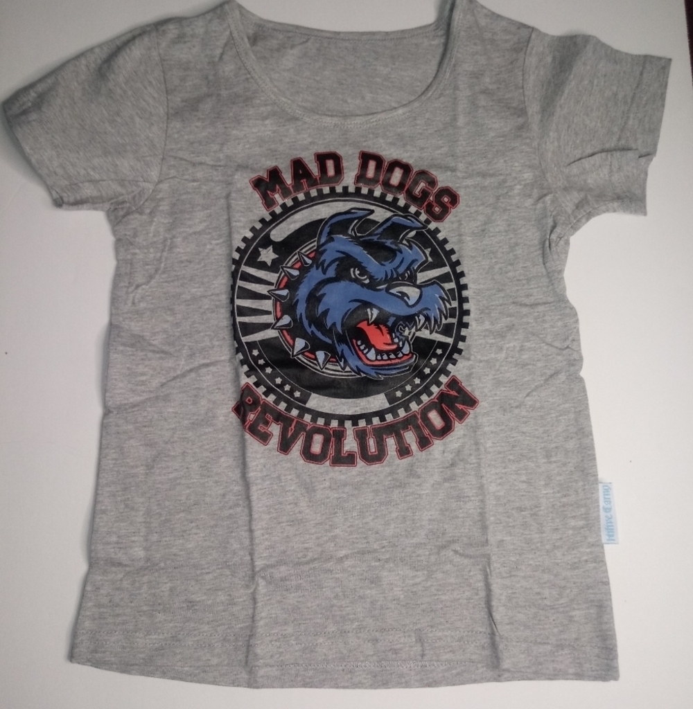 Boys gray tee with Caption, Mad Dogs Revol…